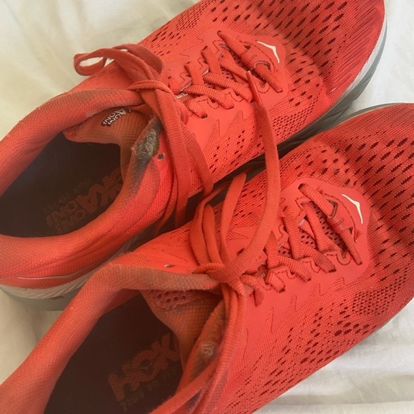 Hoka One One Clifton Lace-up Sneakers Red Fiesta Mesh US Size 8 - Picture 13 of 15